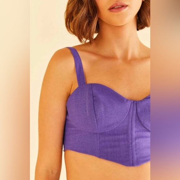 FARM Rio Purple corset style summer Crop Top Linen blend women's size Small - Picture 1 of 8
